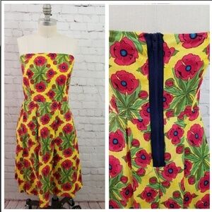 Vintage Inspired Bee Bop & Wally Zoe Strapless Yellow Floral Mod Dress